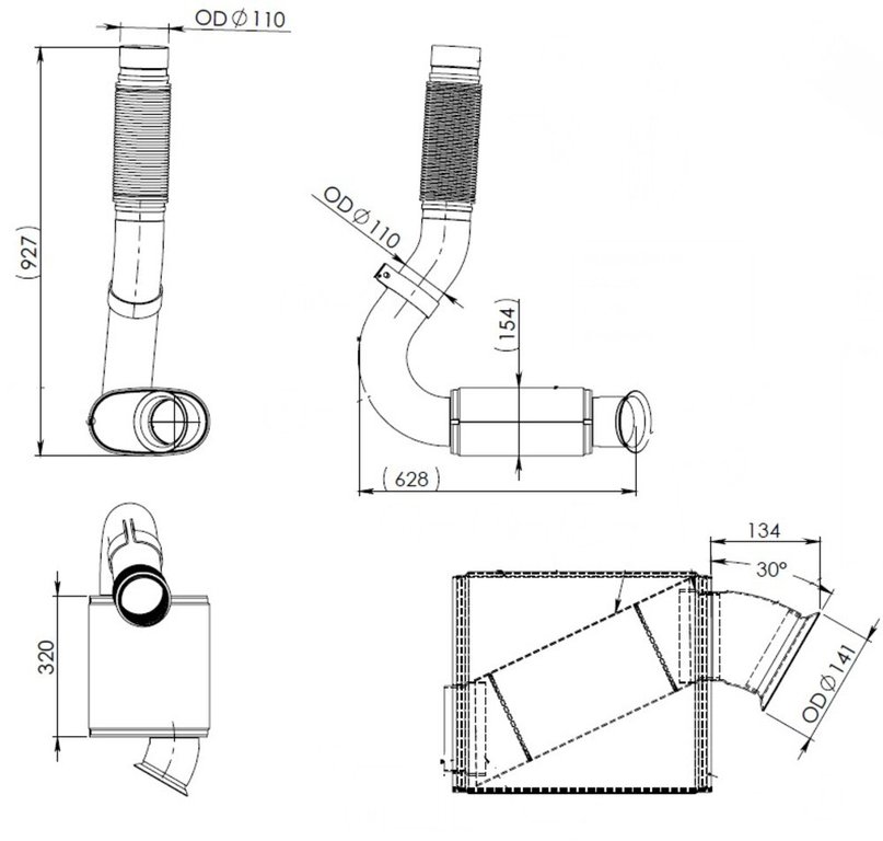 Изображение 2, 54184 Труба выхлопная глушителя КАМАЗ-5490 MERCEDES с гофрой (нерж.2 мм) и резонатором DINEX