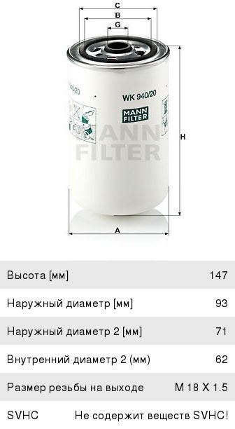 Изображение 1, WK940/20 Фильтр топливный RENAULT Premium, Midlum, Kerax, ЯМЗ (дв.E-TECH ЕВРО-3) (00-) MANN