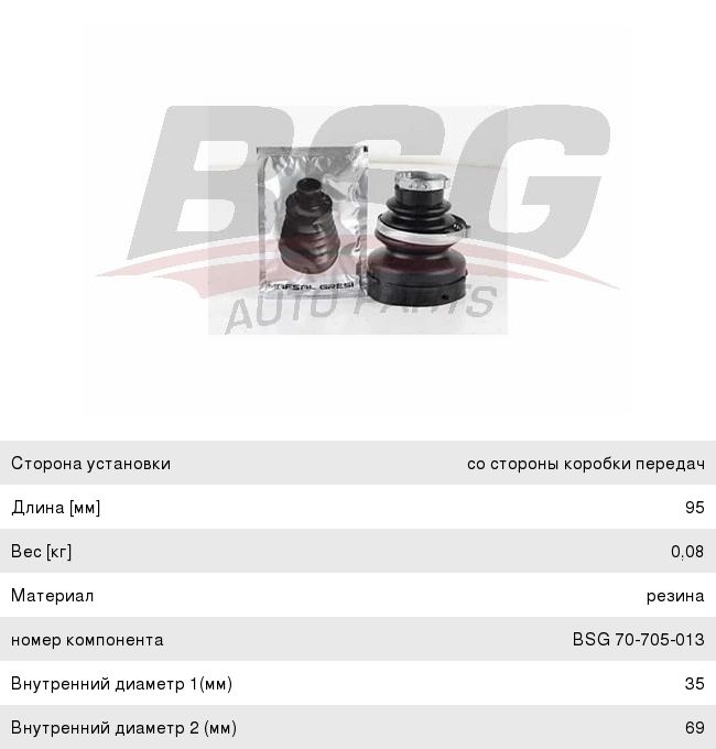 Изображение 1, BSG70705013 Пыльник ШРУСа PEUGEOT 206 (00-) внутреннего комплект BASBUG