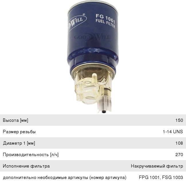 Изображение 1, FG-1061 Элемент фильтрующий КАМАЗ топливный ЕВРО (для PreLine PL 270) со стаканом в сборе GOODWILL