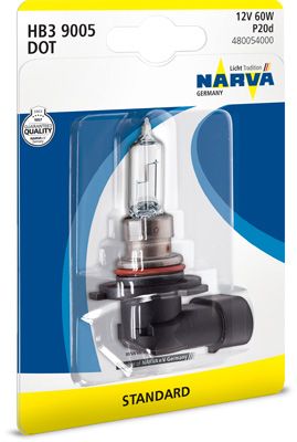 Изображение 1, 480054000 Лампа 12V HB3 65W P20d блистер (1шт.) Standard NARVA