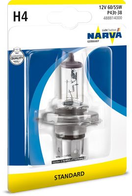 Изображение 1, 488814000 Лампа 12V H4 60/55W P43t-38 блистер (1шт.) Standard NARVA