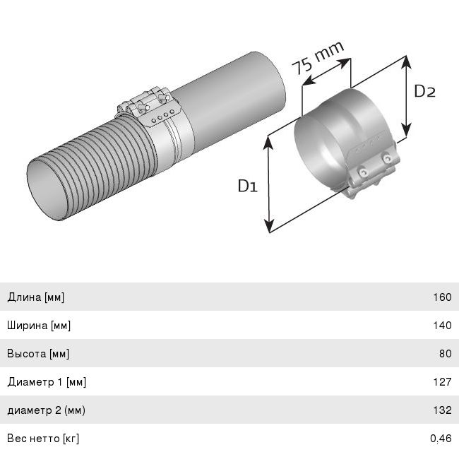 Изображение 1, 99327 Хомут глушителя VOLVO DAF ленточный со ступенькой (127х132х70мм) (цинк) E-line DINEX